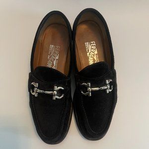 Salvatore Ferragamo Black Suede Gancini Loafers